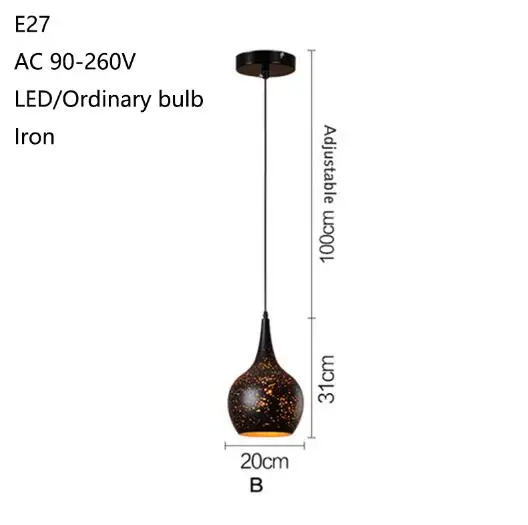 Ретро Новинка промышленный черный железный подвесной светильник светодиодный E27 с 7 стилями для гостиной кухни спальни отеля офиса ресторана - Цвет корпуса: YY-P1679B