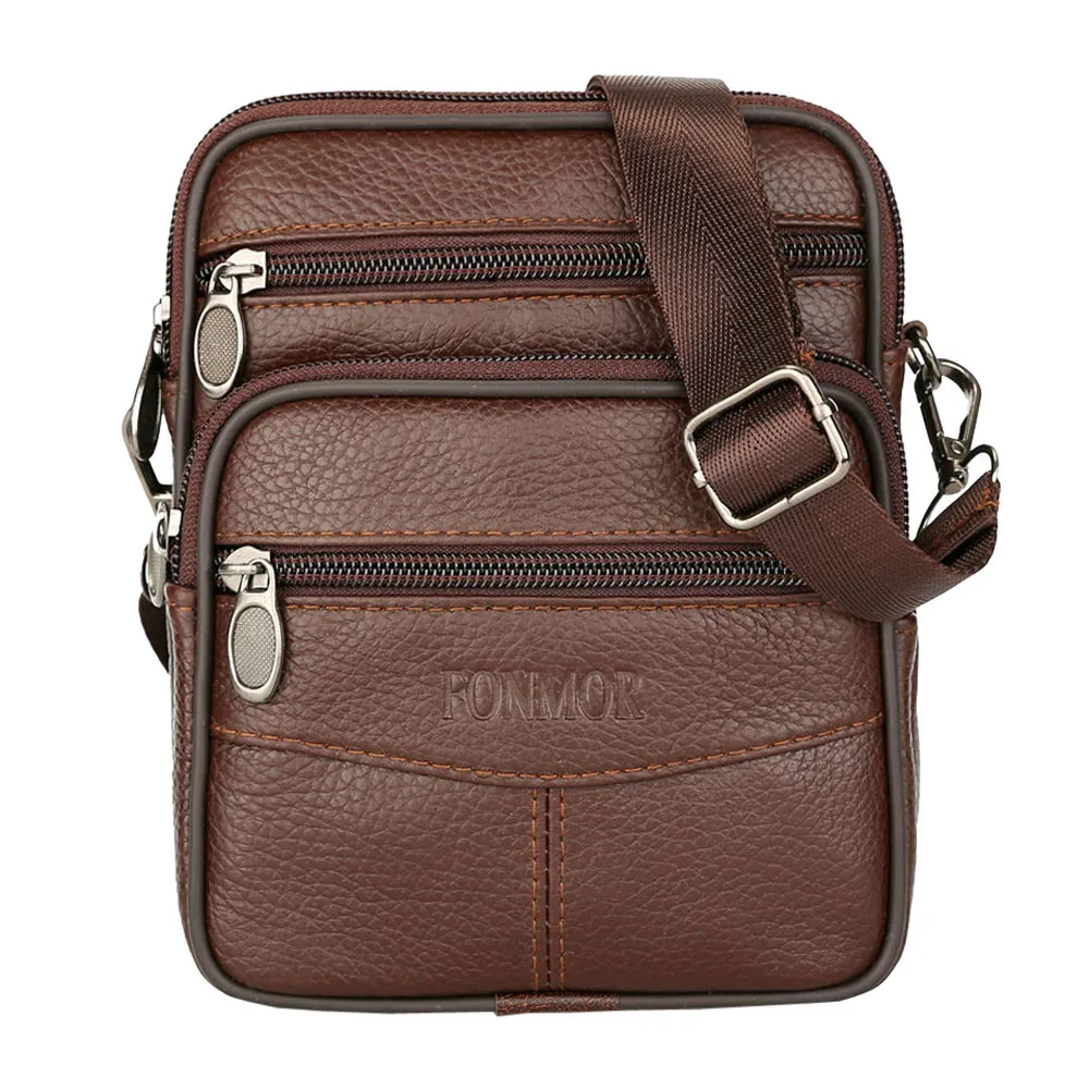 

Vintage Men Pure Color Leather Commerce Crossbody Bags Shoulder Bag Waist Bag Men Male Casual Functional Fanny Bag