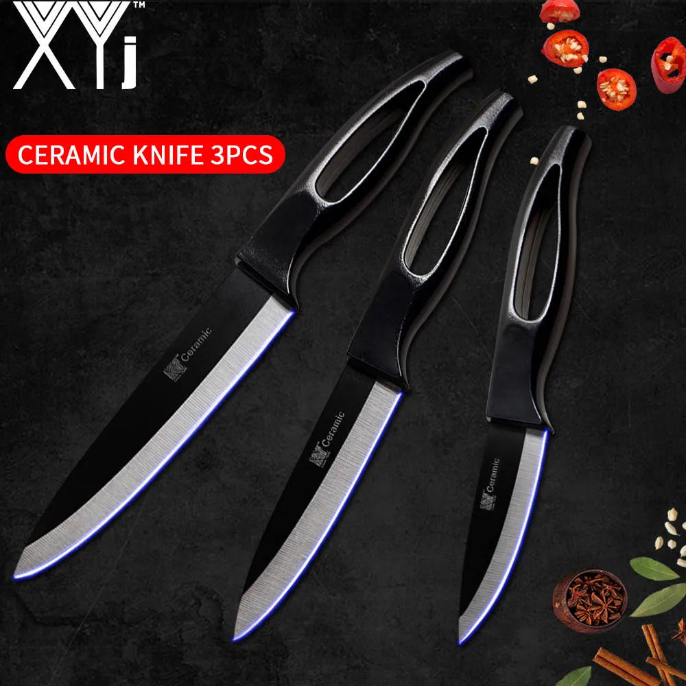 Кухонный нож XYj Chef, оксид циркония, керамический кухонный нож, наборы, нож для нарезки фруктов, кухонные ножи с полой ручкой, керамические ножи - Цвет: Black H Black B 345