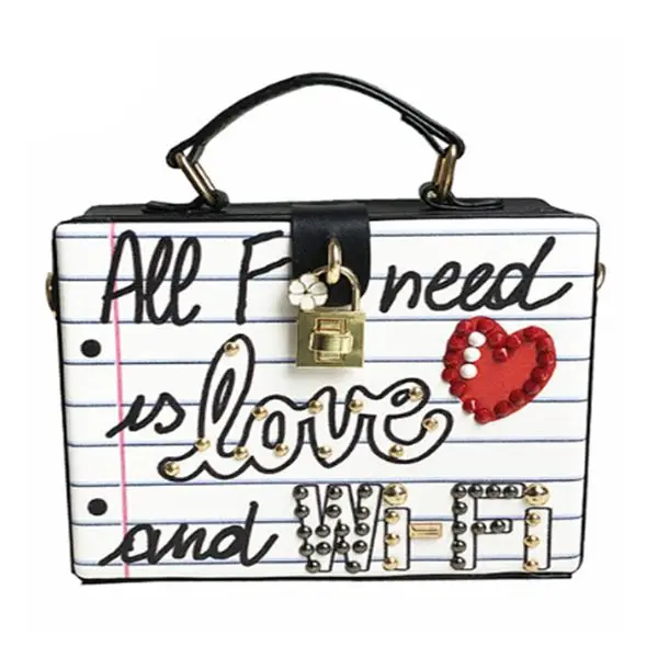 

Fashion letter diamonds pearl rivet box shape casual female handbag