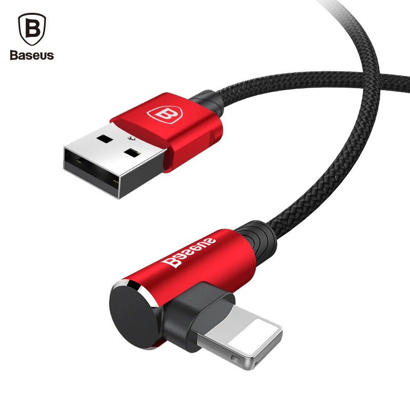Kopen Baseus USB kabel voor iPhone X 8 plus 7 plus 6 6 s plus 90 graden datum opladen lader kabel voor iPhone lightning cable cord