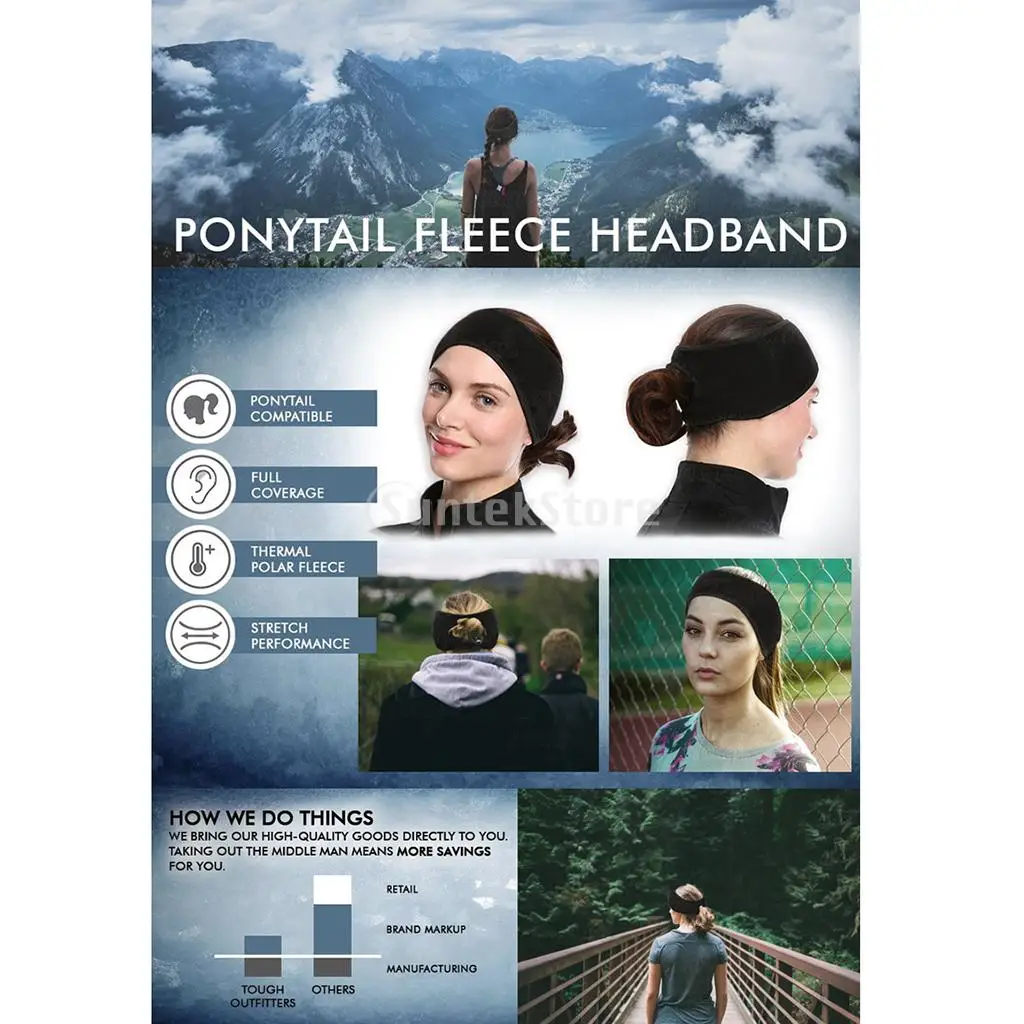 Womens Winter Warm Fleece Ponytail Headband Ear Cover Ski Ear Warmer Head Wear - Various Colors