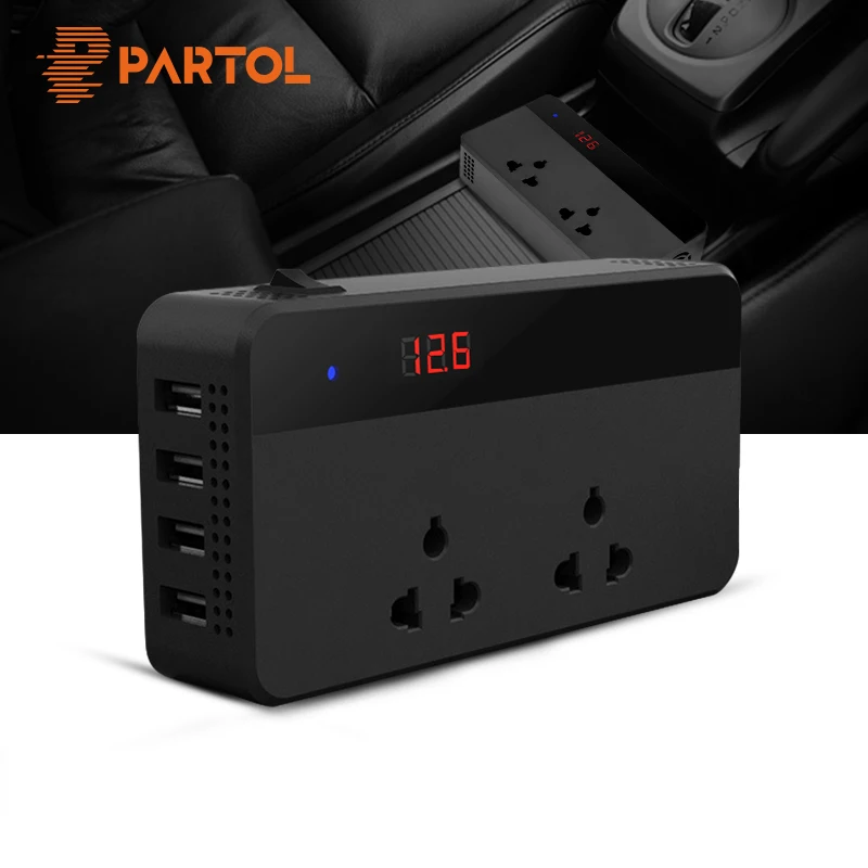 Partol Car Inverter 12V 220V 200W Power Inverter Voltage Converter With 4 USB Socket Charger Auto Cigarette Lighter Automobiles
