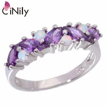 

CiNily Created White Fire Opal Purple Zircon Silver Plated Wholesale New Style for Women Jewelry Ring Wedding Size 7 8 9 OJ8942