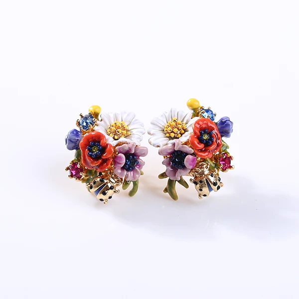 European Fashion Jewelry Les Nereides Red Poppies Daisy Stud European Fashion Jewelry Les Nereides Red Poppies Daisy Stud Earrings Party Free Shipping