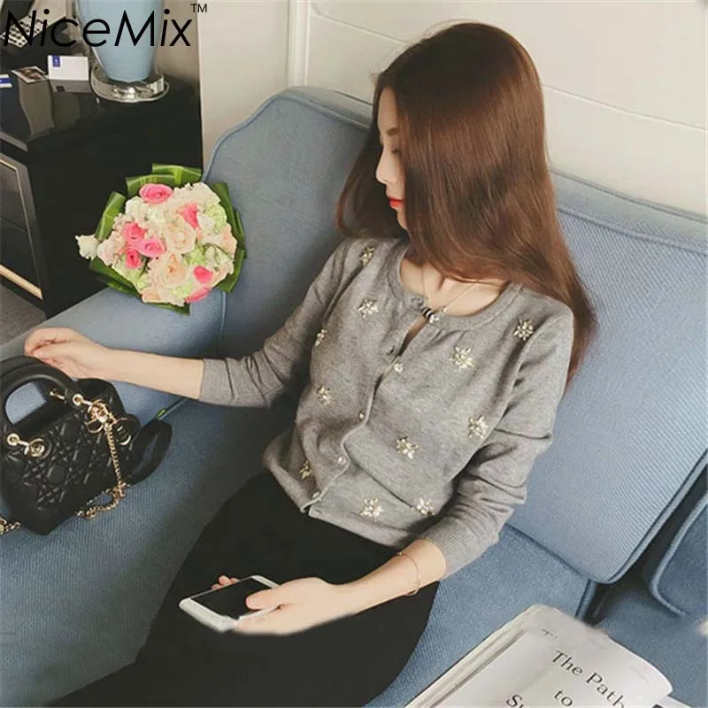 NiceMix Cardigan Women Knitted Sweater Hand Beading Sequined Patch Sweaters Sweet Women Cardigans 2016 Autumn Pull Femme Hiver NiceMix Cardigan Women Knitted Sweater Hand Beading Sequined Patch Sweaters Sweet Women Cardigans 2016 Autumn Pull Femme Hiver