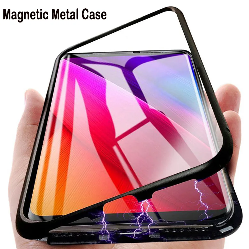 

Magnetic Adsorption Metal Phone Case For Xiaomi Redmi Note 7 5 6 Pro 6A Mi 9 8 lite Mi9 SE POCO F1 Tempered Glass Magnet Cover