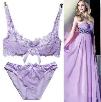 

2017 Fashion Sexy Lace Bra Set Push Up Lingerie Women Plus Size 95D Transparent Bra Embroidery Women's Underwear Set CG41