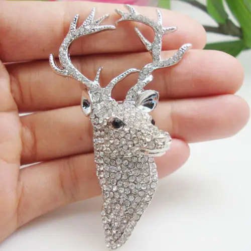 

Fashion Animal Stag Deer Brooch Clear White Austrian Crystal Lovely Christmas gift