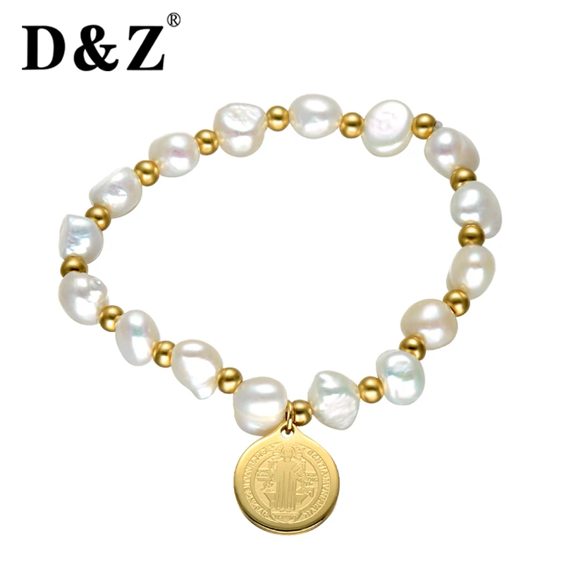 

D&Z Fashion Jewelry Gift For Lady Freshwater Pearl Beads Bracelet Stainless Steel Jesus Pulseras Mujer Moda 2018