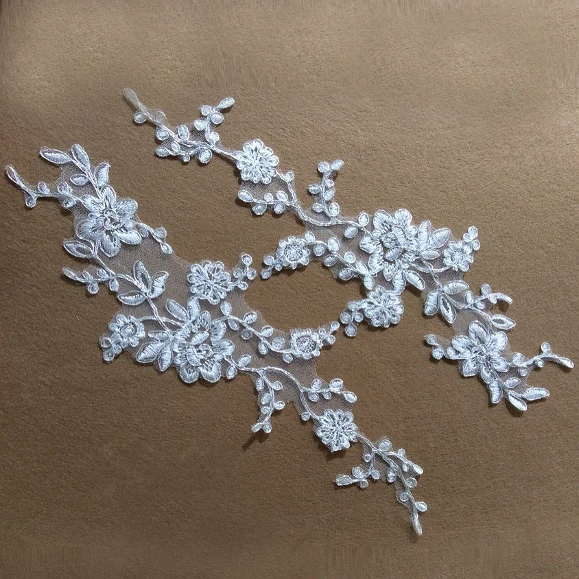 Garments Silver thread Lace Applique Flower Floral Motif Venise Venice