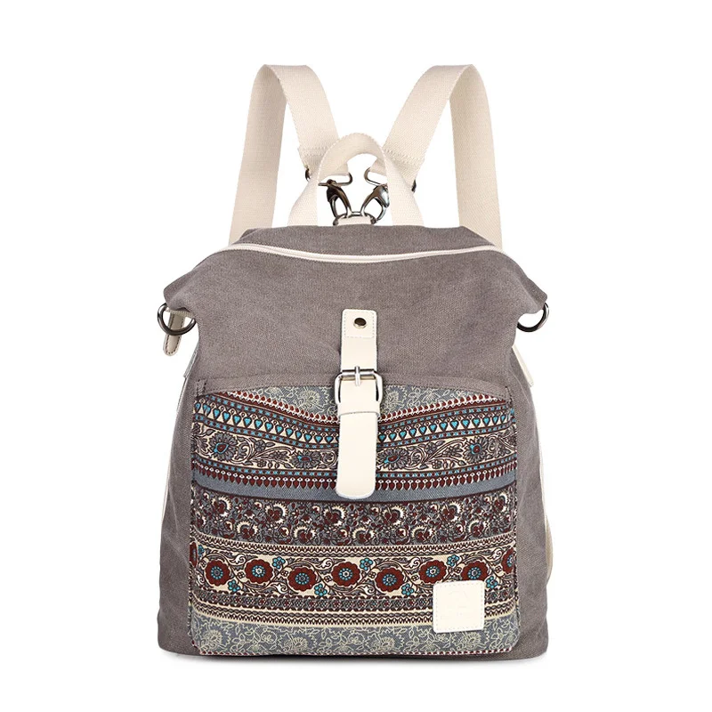 Bolsa de Ombro Zhierna Mochila Feminina Pacote Estilo Nacional Retro Escola Vento Menina Lona Flor Bolsa Prático