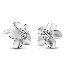Фотография Free shipping girl zircon silver earrings, solid silver earrings, beautiful flowers women solid 925 sterling silver earrings