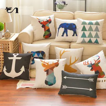 

2x Cushion Pillow Case Chair Cushion Cover Linen Cotton Throw Pillow Home Decor Cushion 45*45cm 55*55 Reindeer Elephant Anchor