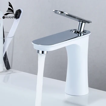 

Basin Faucets Elegant Bathroom Faucet Hot and Cold Water Basin Mixer Tap White Finish Brass Toilet Sink Water Crane Gold 855611