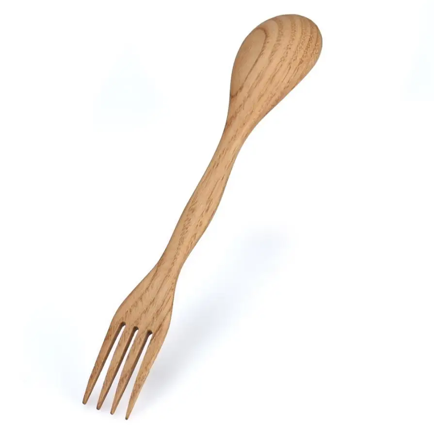 Newly Multifunction wooden Fork spoon dual purpose Camping Hiking Travel Out Spork Utensil Spoon