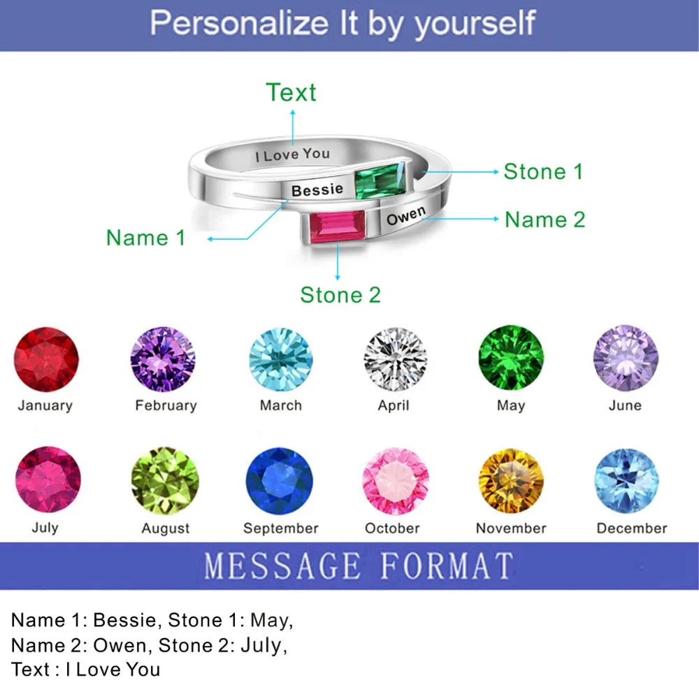 silver birthstone ring 100