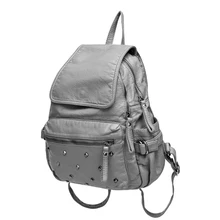 2016 New Soft PU Leather Backpack Women Trendy Fashion Rivet Ornament Travel Bag Occident Style Designer Black Grey Backpack