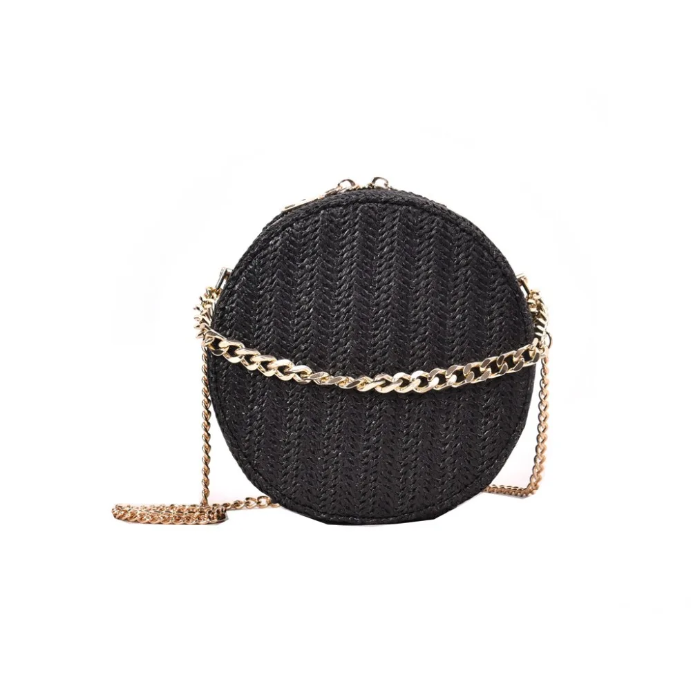 Round Straw Chain Bags Women Summer Rattan Bag Handmade Woven Beach Cross Body Bag Circle Bohemia Handbag Bali
