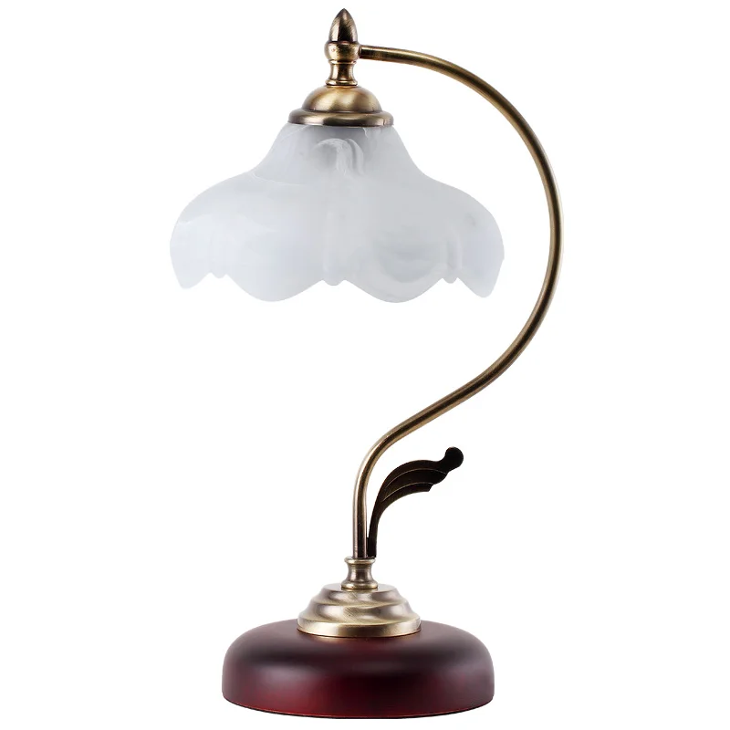 Vintage European bedroom bedside lamp lighting retro wood glass table