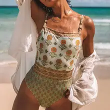 Женский цельный купальный костюм с цветочным принтом бикини с эффектом «пуш-ап» купальный купальник пляжная одежда пляжная одежда больших размеров# D