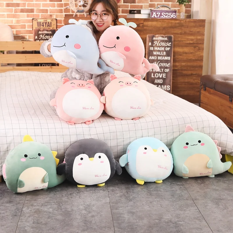 

33cm Kawaii Plush Dinosaur Pillow Toys Stuffed Plush Whale Pig Penguin Hand Warmer Baby Doll Toys Birthday Gifts for Kids Girls