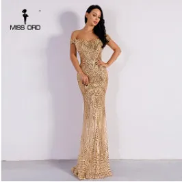 Missord сексуальный бюстгальтер вечернее платье с блестками Макси платье FT4912 - Цвет: Золотой