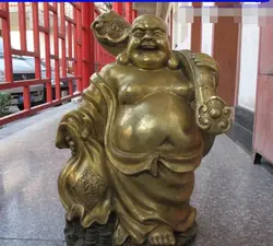 Бесплатный Китайский Бронзовый gild Лаки Благословение Деньги Майтрейя архат Статуя Будды быстро