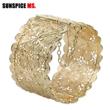 Grand bracelet en métal argenté, manchette de couleur or, bijoux ethniques indiens de mariée, motif creux, 2019