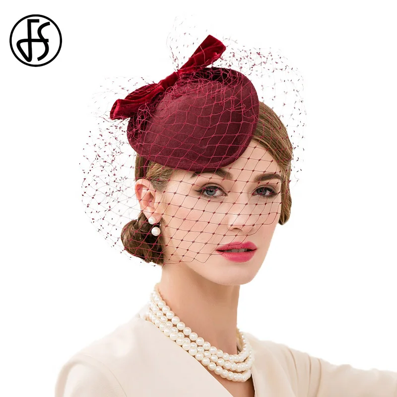 FS Wine Red Wedding Fascinators Hats For Women Elegant Formal Church