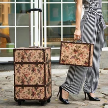 CARRYLOVE 2" 24" 2" дюймов женский цветочный чемодан винтажный чемодан на колесиках Ретро дорожная сумка для дам
