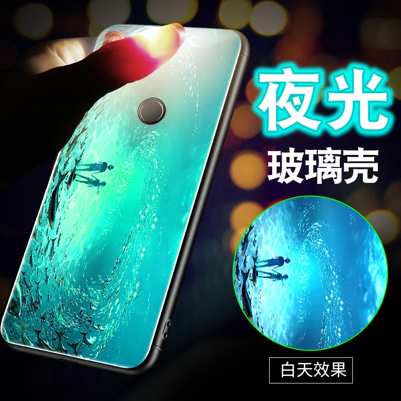 

For Xiaomi Redmi 5 Plus 6 Pro 6A Case Luxury Luminous Hard Tempered Glass Protective Cover Case for xiaomi Redmi Note 5 Pro 4 4X