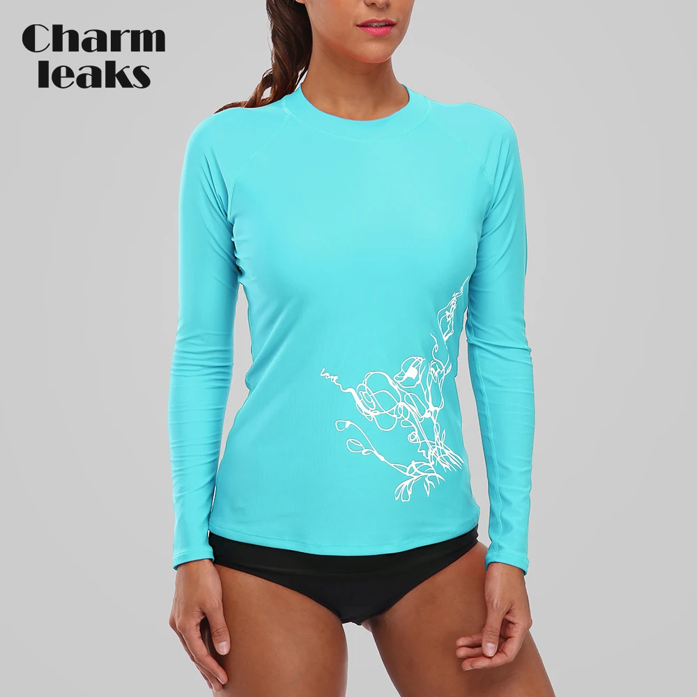 Charmleaks Women Long Sleeve Rashguard Swimsuit Shirts UPF50+ Womens