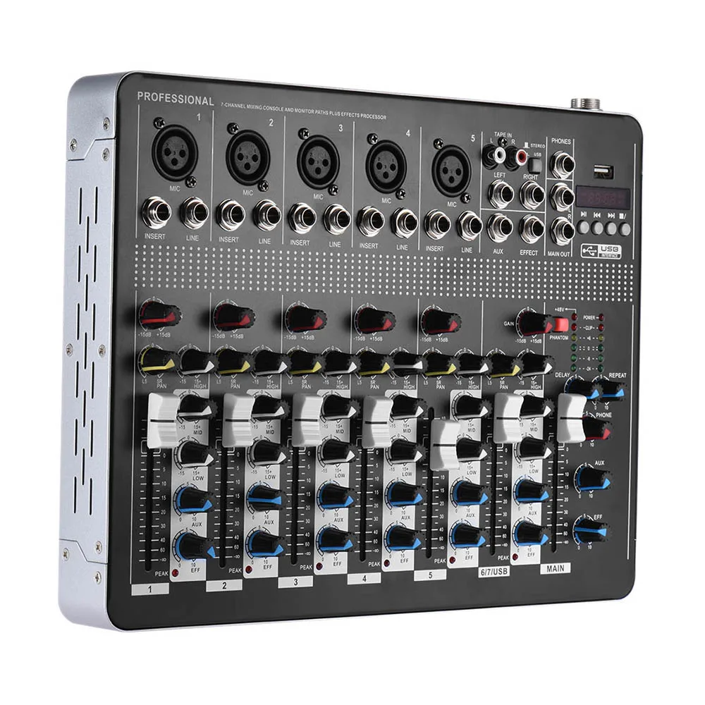 Buy High quality 7 Channel Mic Line Audio Mixer Mixing
