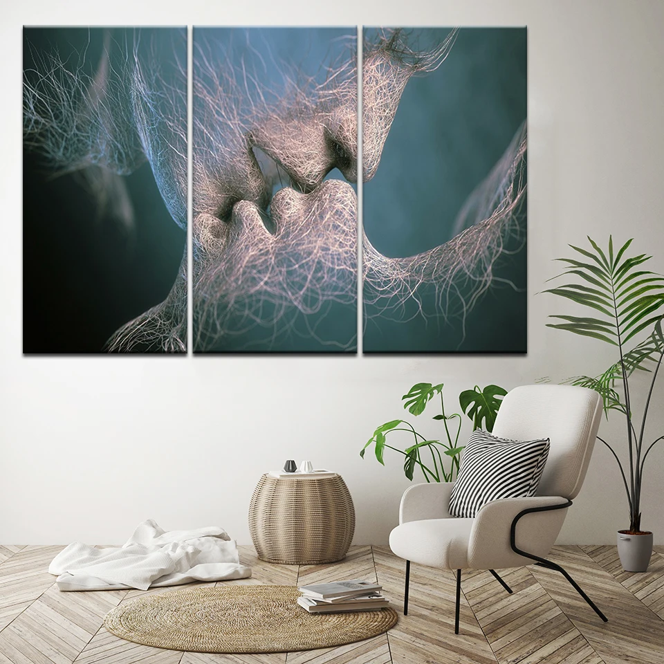 

Wall Art Pictures HD Canvas Prints Living Room Modern Home Decor 3 Piece Lovers Kiss Abstract Paintings Modular Framework Poster