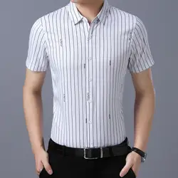 Мужские рубашки летние новые мужские модные дикие лацканы качественные полосатые рубашки с коротким рукавом мужская деловая Повседневная
