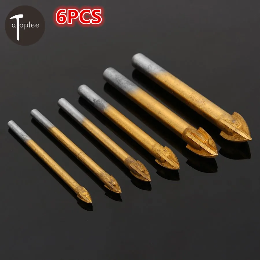 Goedkoop 6 stks 4mm, 5mm, 6mm, 8mm, 10mm, 12mm Tungsten Carbide Glas Boor 4 Randen Snijden Tegel amp; Glas Kruis Spear Hoofd Boren