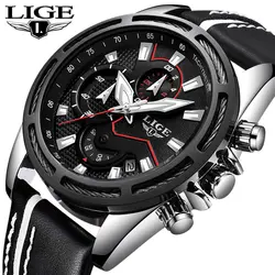 LIGE модные Повседневное Для мужчин s часы лучший бренд класса люкс спортивные кварцевые часы Для мужчин кожа Водонепроницаемый военные часы