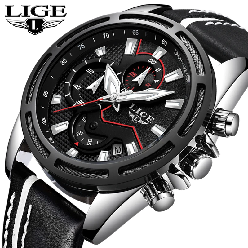 

LIGE Fashion Casual Mens Watches Top Brand Luxury Sport Quartz Watch Men Leather Waterproof Military Watches Relogio Masculino