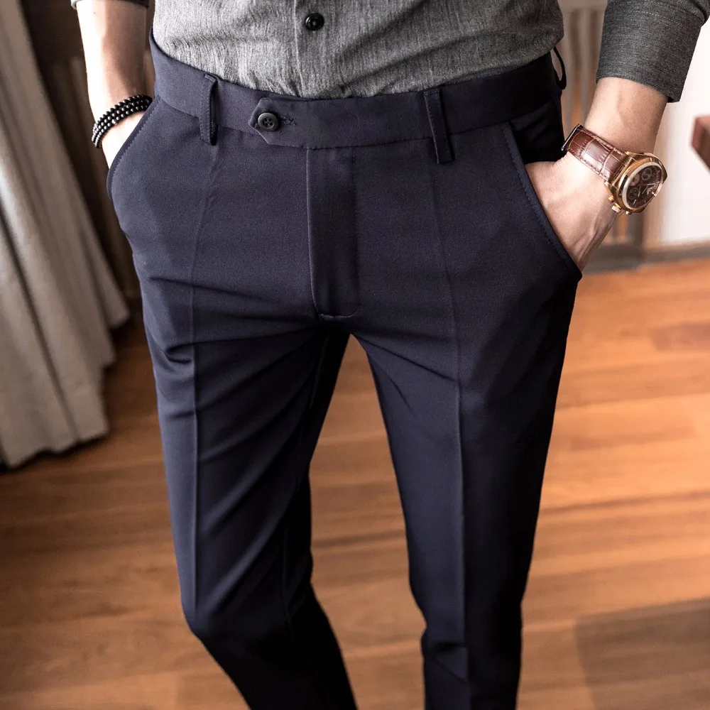 Spring  New Korean Fashion Pants Mens Business Formal Suit Pants Male high-grade pure color slim Fit pant