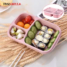 Посуда для детского питания из пшеничной соломы, Экологичная коробка с крышкой для ланча, 3 сетки, контейнер для детского кормления, контейнер для хранения BB5064