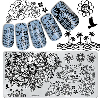 WUF 1 Pc 12*6cm Rectangle Nail Art Stamp Template Blooming Flowers Design Image Plate #YZW-N04