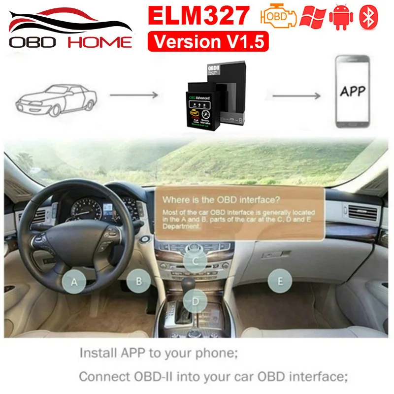 OBD2 HHOBD Advanced ELM327 V1.5 V2.1 Bluetooth OBD2 HH OBD V1.5 проверьте код ошибки Стирайте сканер неисправностей для диагностики автомобиля