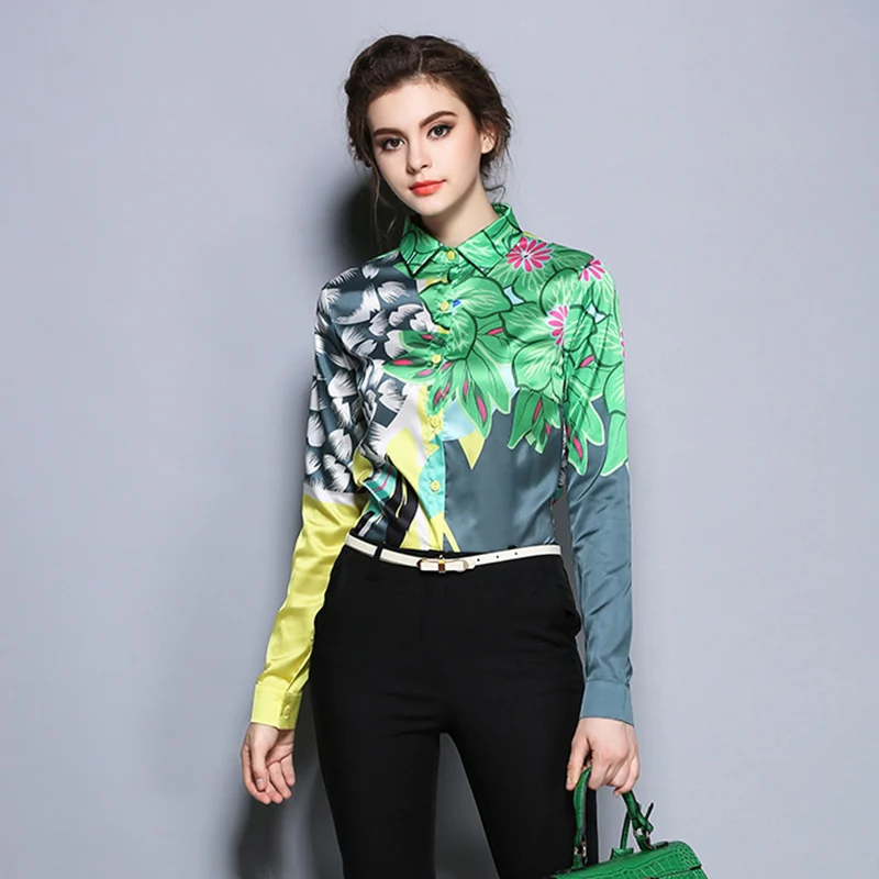 New Arrival Geometric Printed Blouses Women 2017 Autumn Long Sleeve