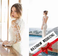 Sexy vestido 2014 Sheath High Neck Long Sleeves White Sequins Lace backless wedding Dresses JV7101