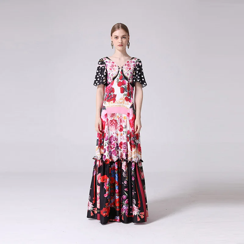 

Brand new design 60% silk dress 2019 summer runways floral print maxi dress women party dress A268