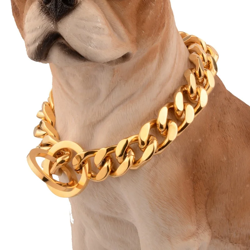 12/14/18mm Strong Gold Stainless Steel Slip Dog Collar Metal Dogs