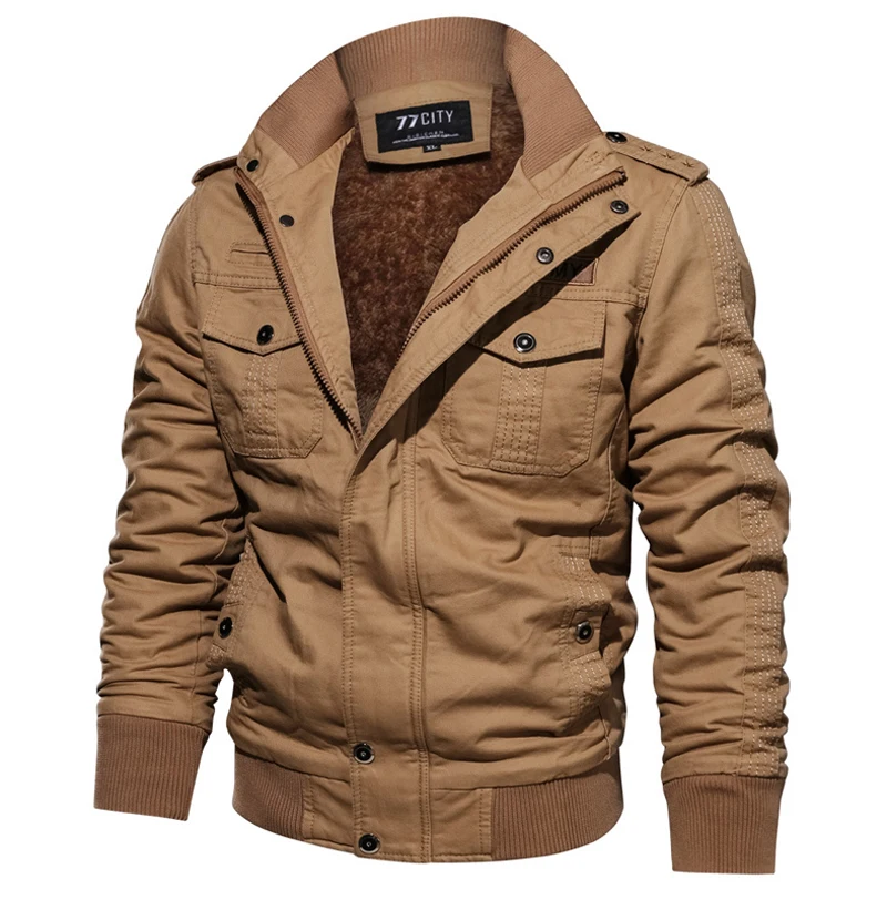 Плюс размер 5XL 6XL осенне-зимняя куртка Мужская бархатная повседневная куртка из потертого хлопка Мужская ветровка тактическая армейская парка пальто - Цвет: khaki
