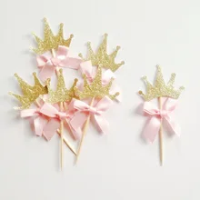 Золотая Корона с блестками кекс Toppers 1-я Девочка День рождения на заказ номер цвет Свадебный выбор еды для девичника Декор декорации