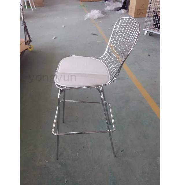 Барный стул металлический проволочный барный стул хромированный стальной корпус и ПУ подушка минималистичные современные стулья для обеденной зоны - Цвет: white H63cm